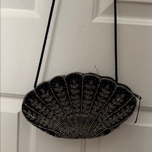 Vintage Elegant Black Beaded Embroidered Shell Crossbody Bag